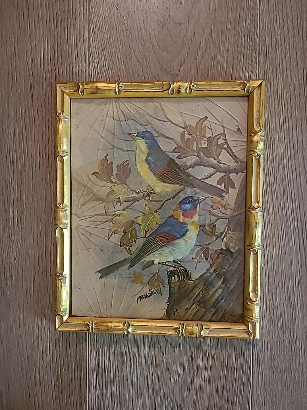 Original Oil Painting Of Birds On Leaves on board Original Oil Painting Of Birds On Leaves on board