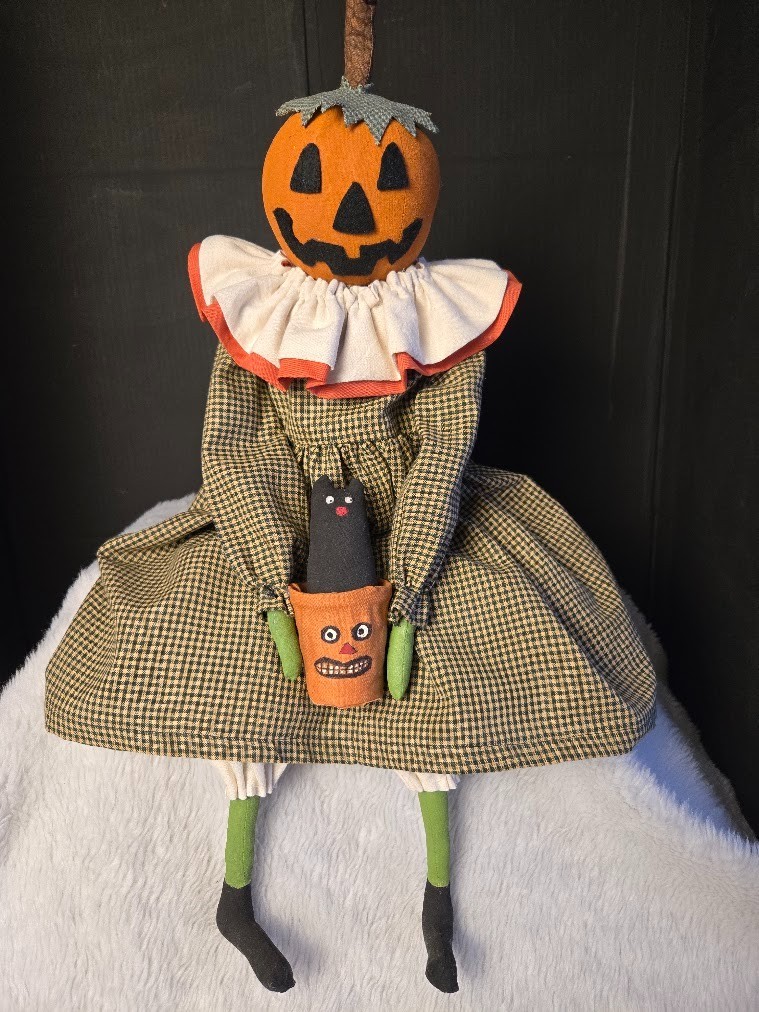 Primitive Pumpkin doll, handmade, 24 in., collectible, Dumplinragamuffin