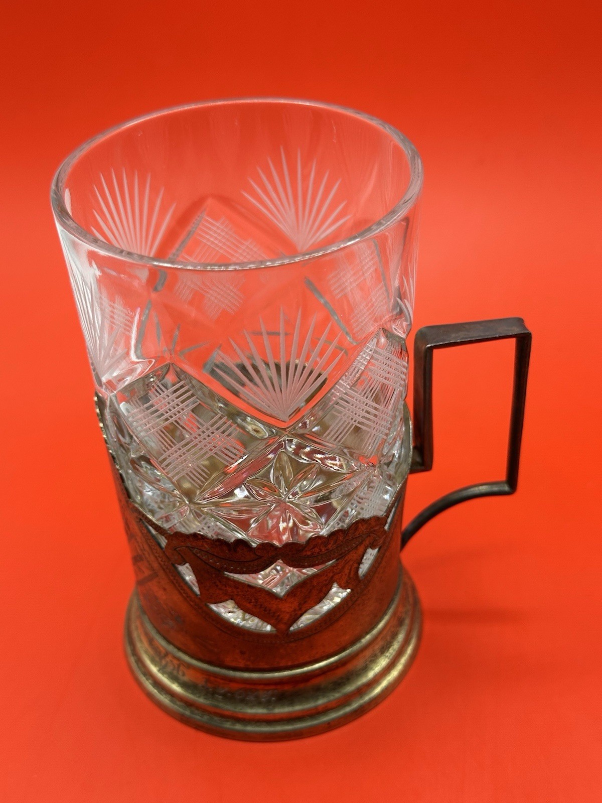 Vintage Soviet 875 silver tea glass holder, made in the Armenian SSR in 1956.