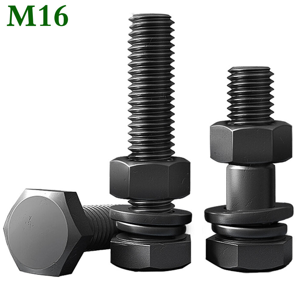 M16 - 2.0 Black 12.9 Alloy Steel Hex Head Bolts Cap Screws Nuts & Washer Kit Set