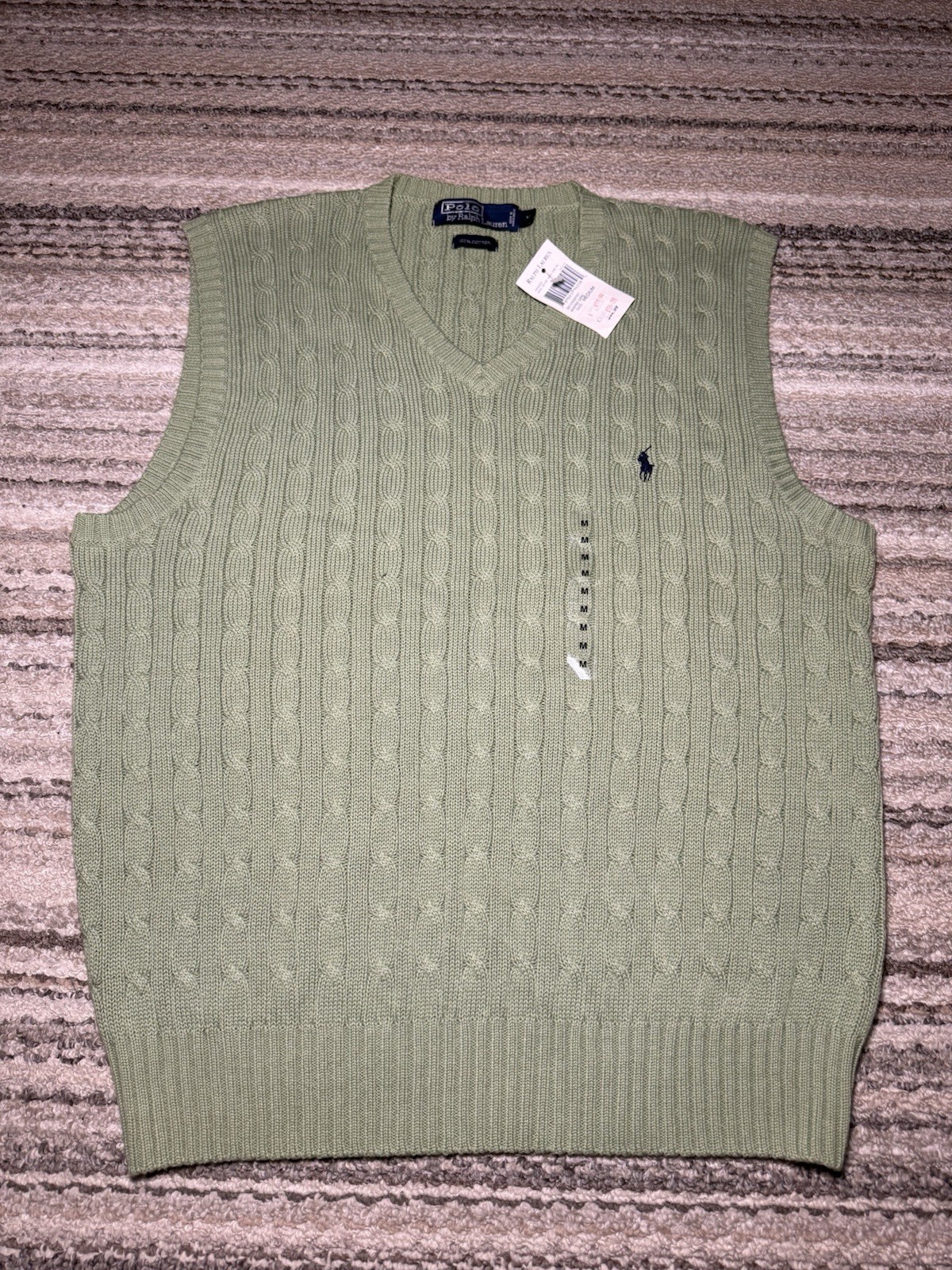 NEW NWT Vintage Polo Ralph Lauren V-Neck Sweater Vest Cable Knit Green Medium NEW NWT Vintage Polo Ralph Lauren V-Neck Sweater Vest Cable Knit Green Medium