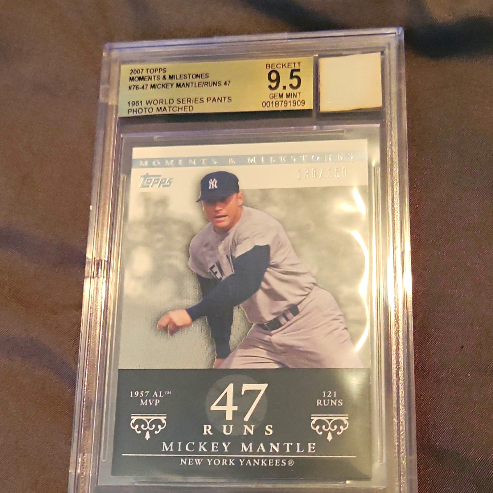 Topps 2007 Moments & Milestones Mickey Mantle #76-47 Runs 47 /150 BGS 9.5 Topps 2007 Moments & Milestones Mickey Mantle #76-47 Runs 47 /150 BGS 9.5