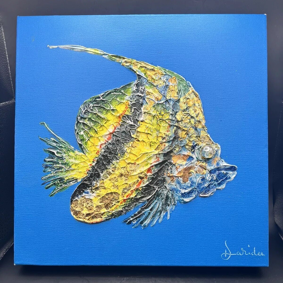 Award Winning Artist, Alexandru Darida,  Textured Angel Fish Painting