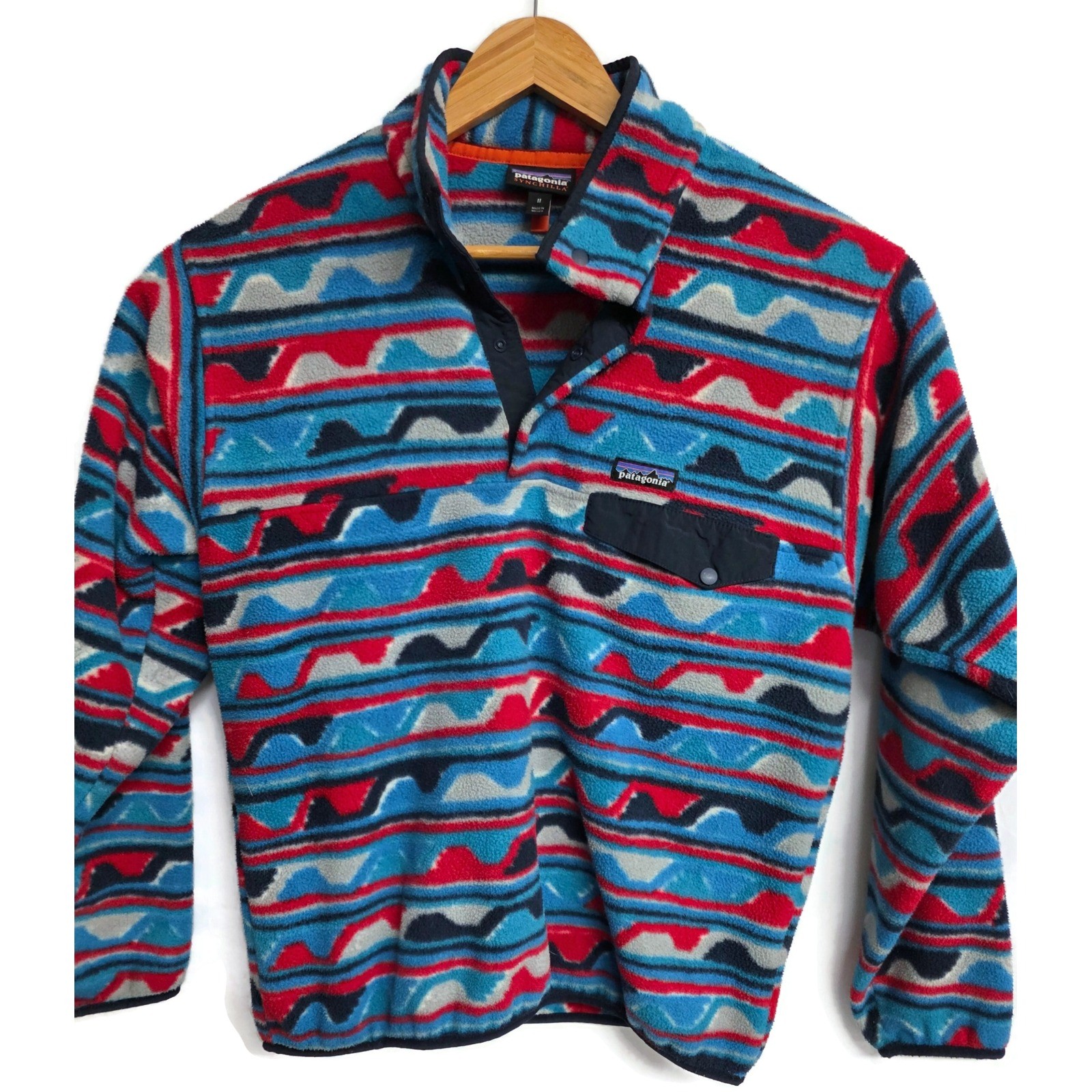 Patagonia Synchilla Fleece Pullover Mens Medium Blue Red Geometric Snap-T 25580