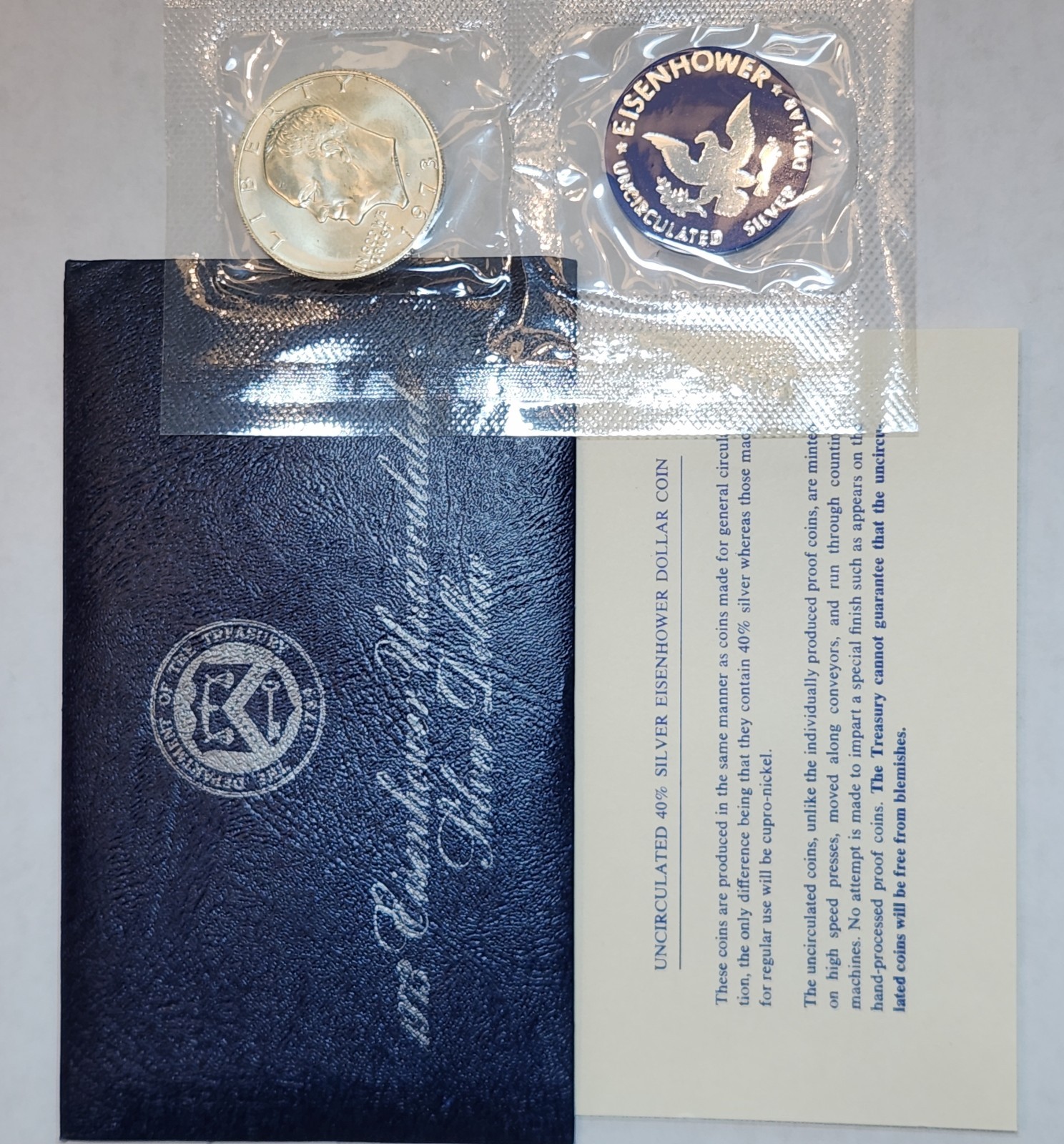 1973 S Eisenhower 40% Silver Dollar Blue Ike OGP COA $1 US Mint Unc BU ST-73Ae
