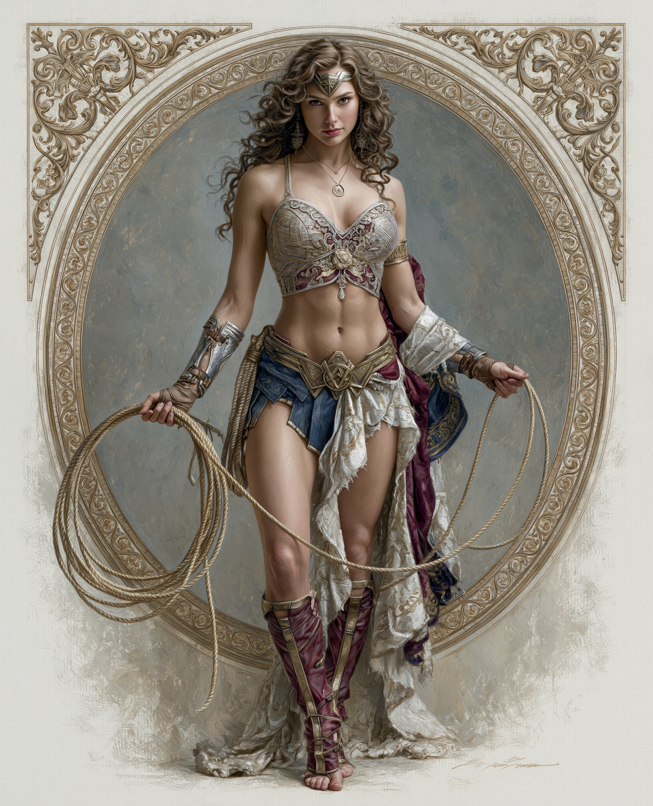 Wonder Woman with Golden Lasso in Ornate Amazon Attire Print - 376743235
