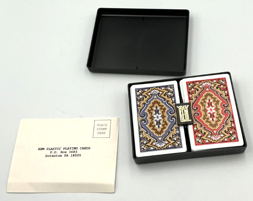Vintage KEM Plastic Playing Cards Double Deck Set w/ Original Case