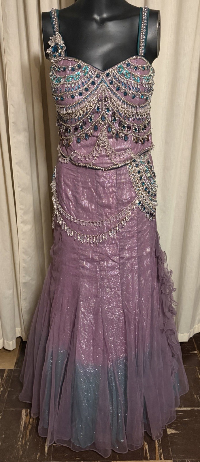 Women’s Purple Iridescent Bejeweled Two Piece Gown - Vintage Rhinestone Outfit Women’s Purple Iridescent Bejeweled Two Piece Gown - Vintage Rhinestone Outfit