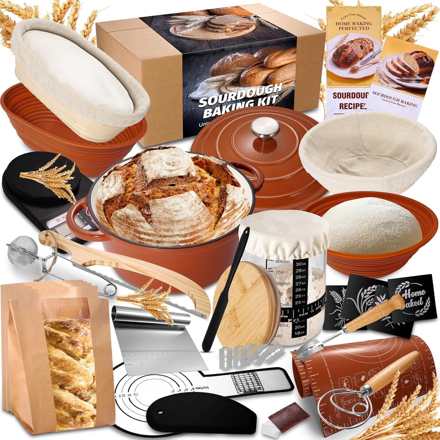 Sourdough Starter Kit with Enamel Cast Iron Pot, Complete Sourdough Bread Baking Sourdough Starter Kit with Enamel Cast Iron Pot, Complete Sourdough Bread Baking