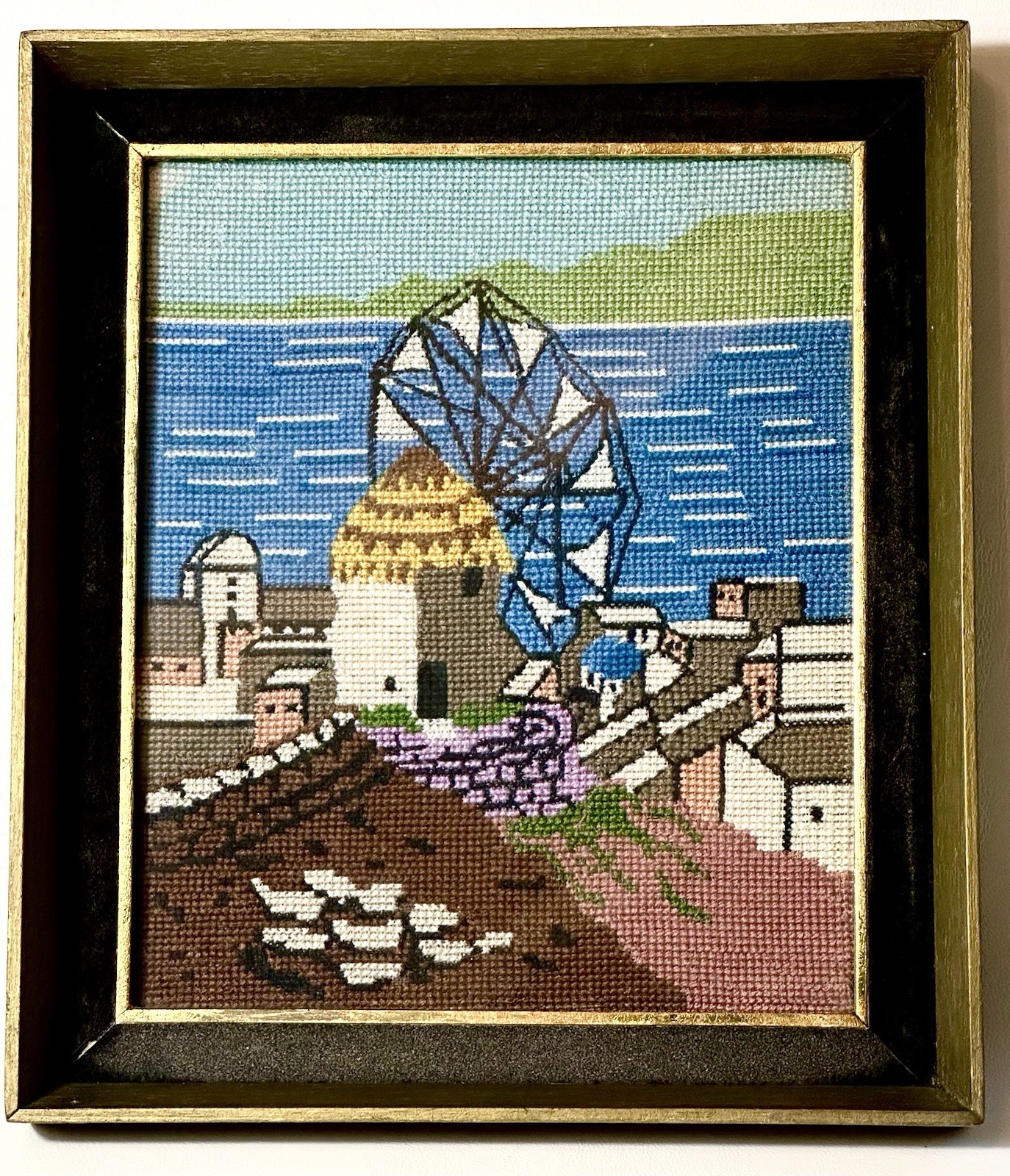 Vintage 1950’s Greece Mykonos Village Windmill Cross Stitch 8.5” X 9.75” Vintage 1950’s Greece Mykonos Village Windmill Cross Stitch 8.5” X 9.75”