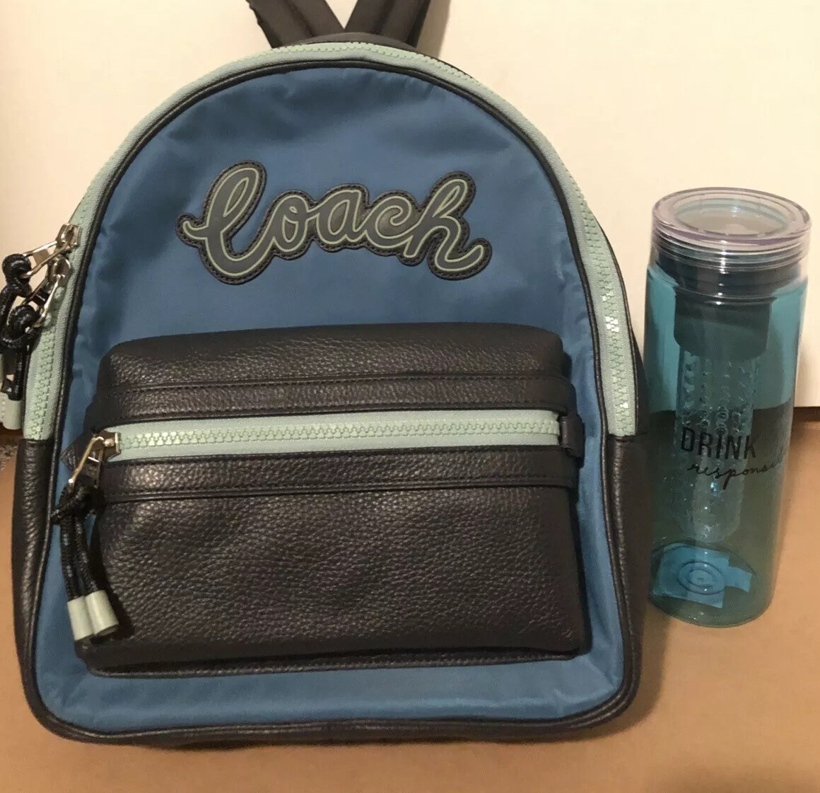 COACH F76647 VALE MEDIUM CHARLIE LEATHER NYLON BACKPACK 2 Tone + Bonus Infuser