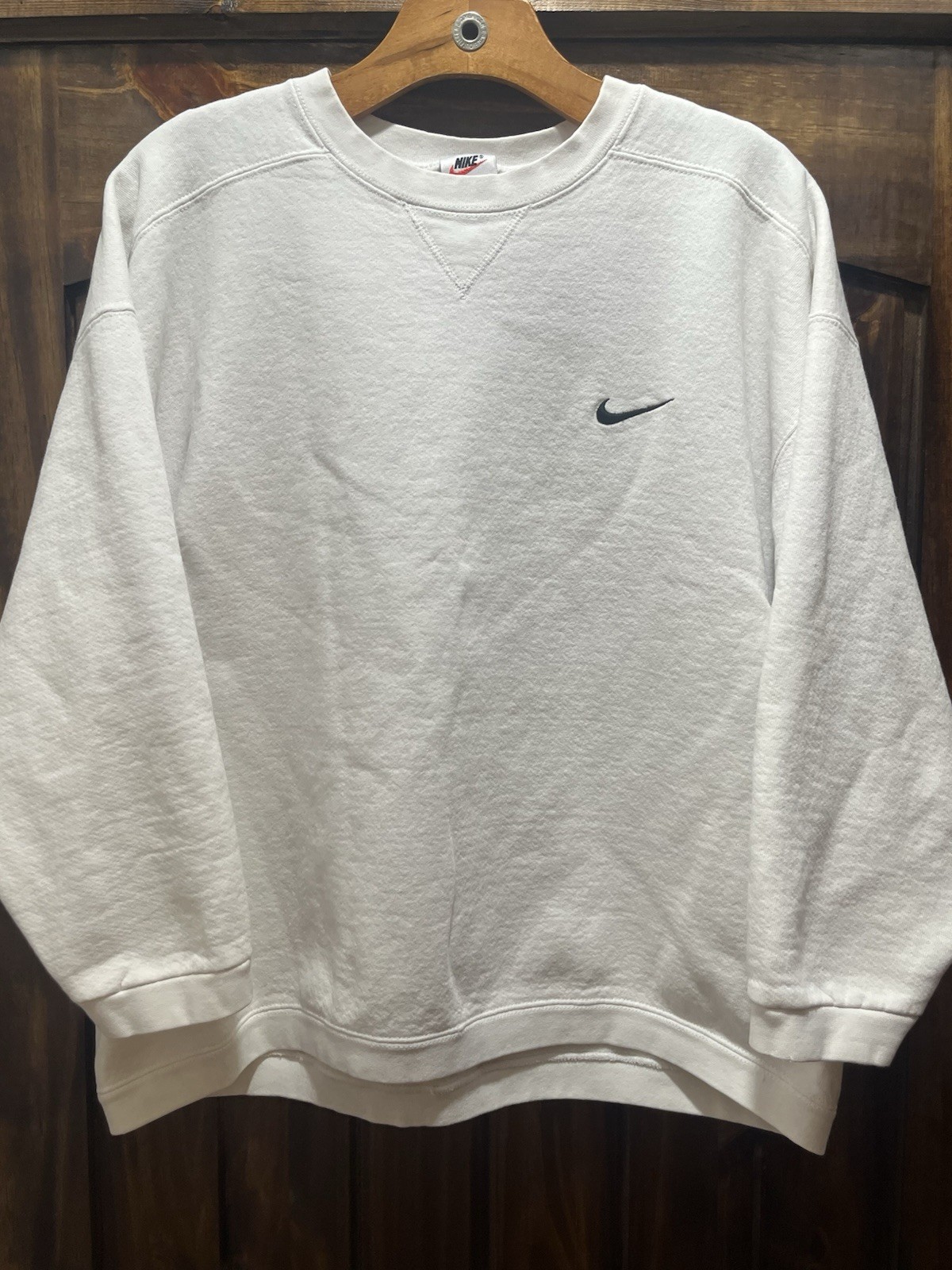 Vintage 90s Nike Swoosh Logo Pullover Crewneck Sweatshirt USA White Size Large Vintage 90s Nike Swoosh Logo Pullover Crewneck Sweatshirt USA White Size Large