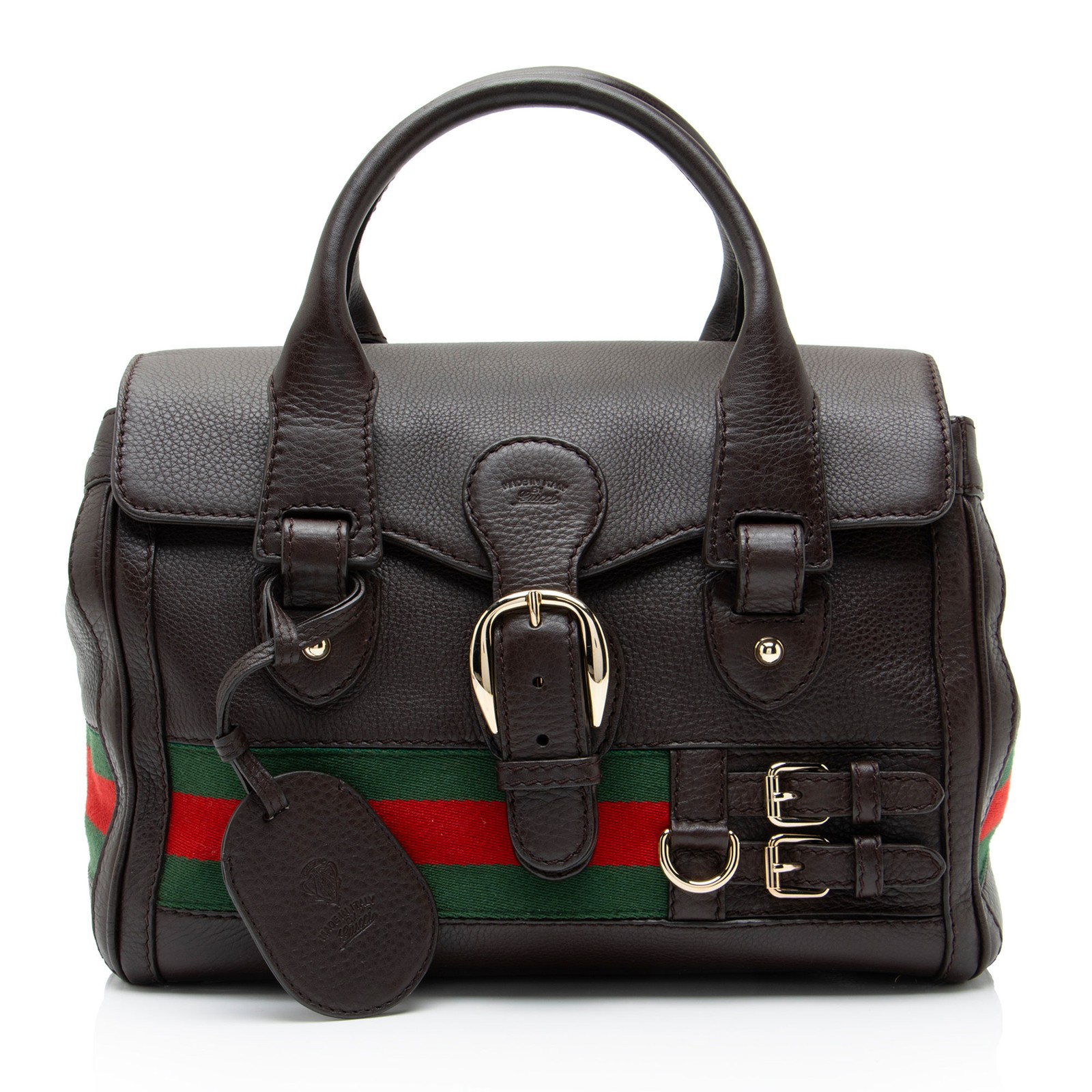 Gucci Leather Heritage Web Buckle Boston Bag