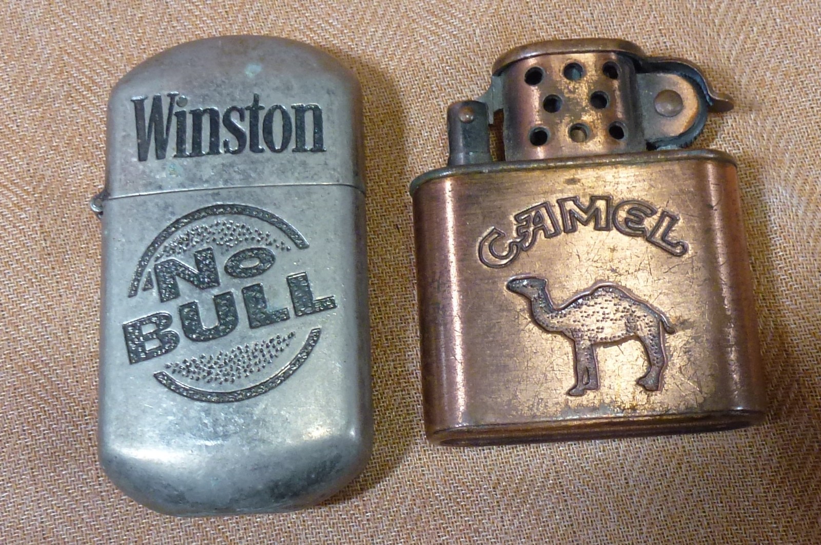 2 Tobacco Promotional Lighters, 1 Winston No Bull, 1 Camel Old Lift Top, Work