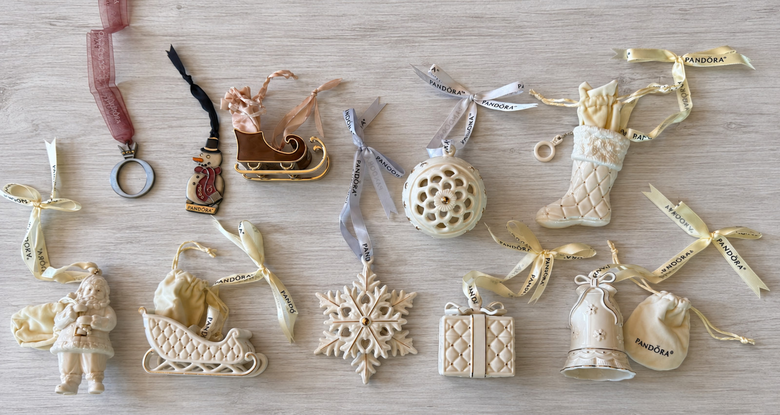 PANDORA Christmas Ornaments 2008-2017 Complete 10 Piece Set Original Boxes Rare