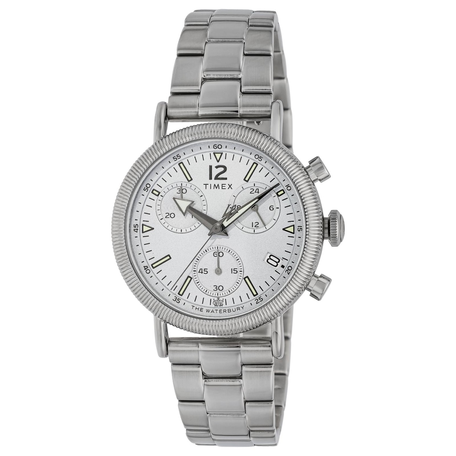Timex TW2W20900 Waterbury Standard Coin Edge Men's Wristwatch, Silver, white Timex TW2W20900 Waterbury Standard Coin Edge Men's Wristwatch, Silver, white