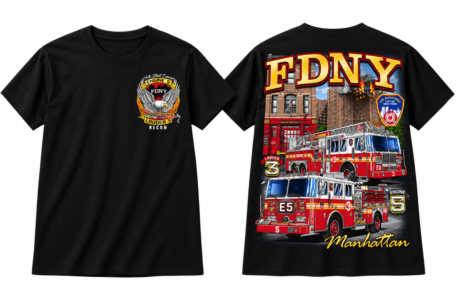 FDNY Engine 5 Ladder 3 RECON Manhattan Firefighter Vintage Tee