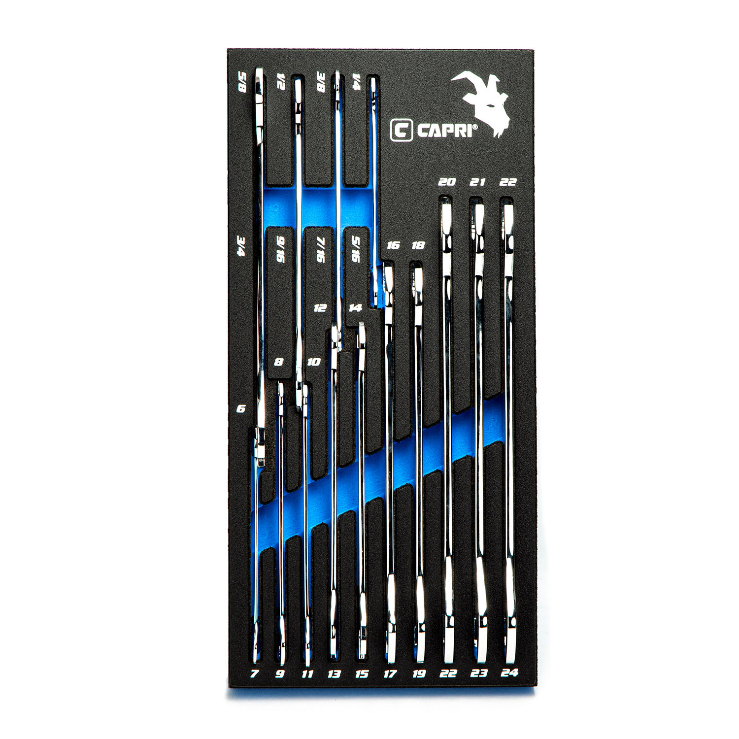 Capri Tools Super-Thin Open End Wrench Set, Metric & SAE, 14-Piece