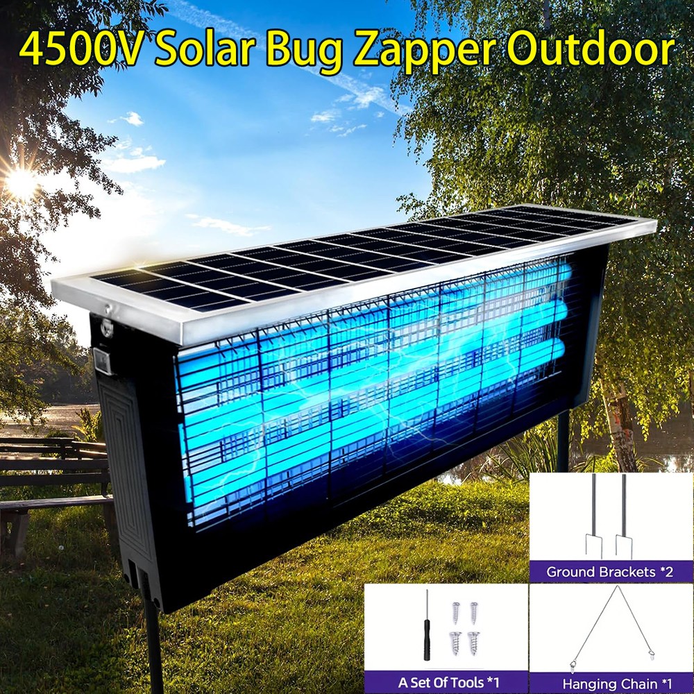 Solar Bug Zapper Outdoor Mosquito Zapper Waterproof Rechargeable Fly Trap 4500V