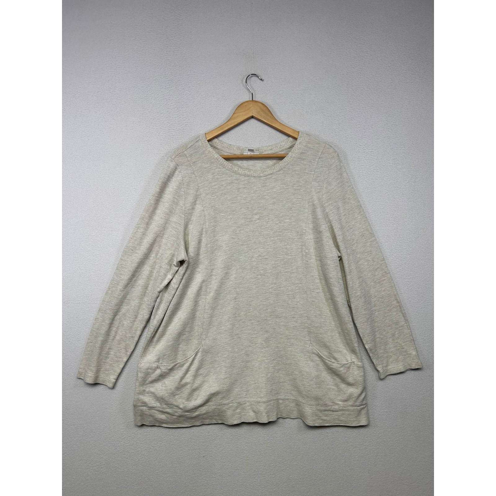 Minimalist Coastal J.Jill Womens XL Beige Heathered Knit Pocket Tunic Top