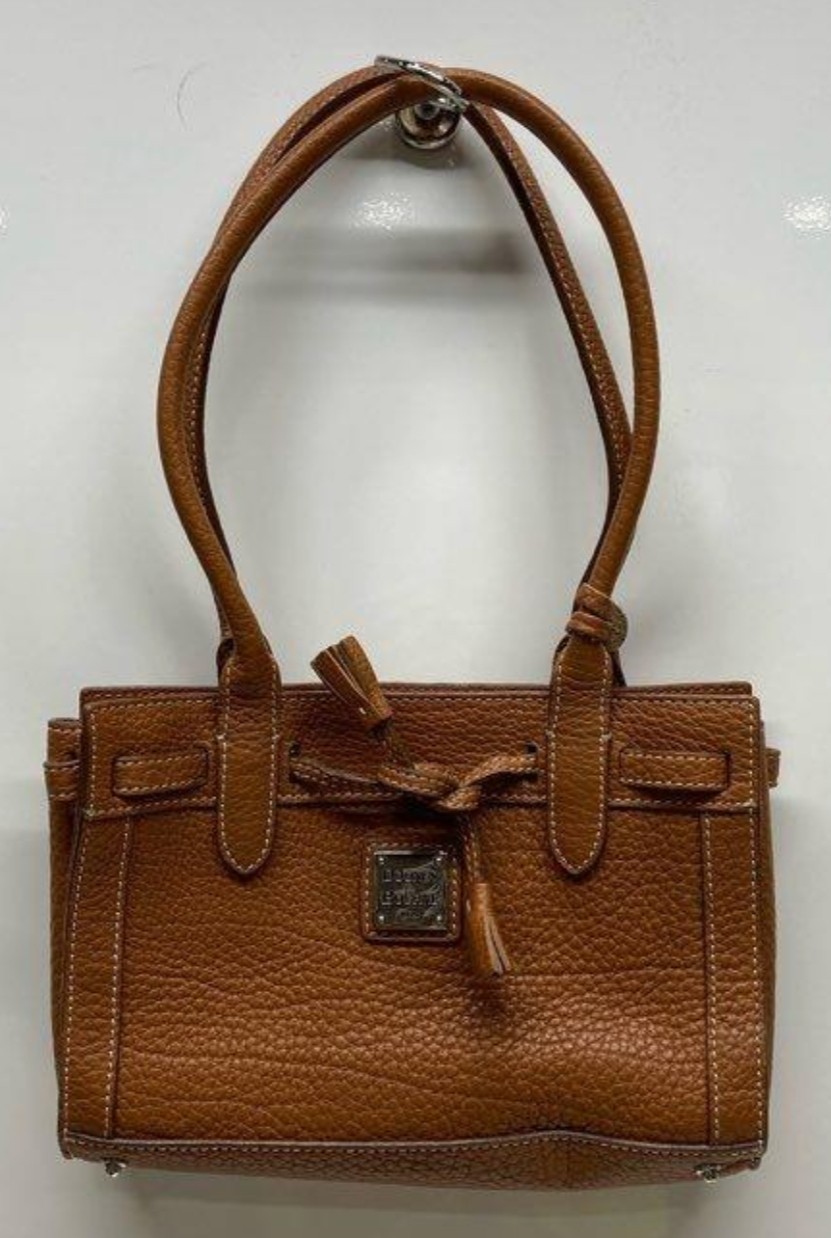 Dooney & Bourke Vintage Brown Pebble Grain Leather Mini Tassel Tote Shoulder Bag