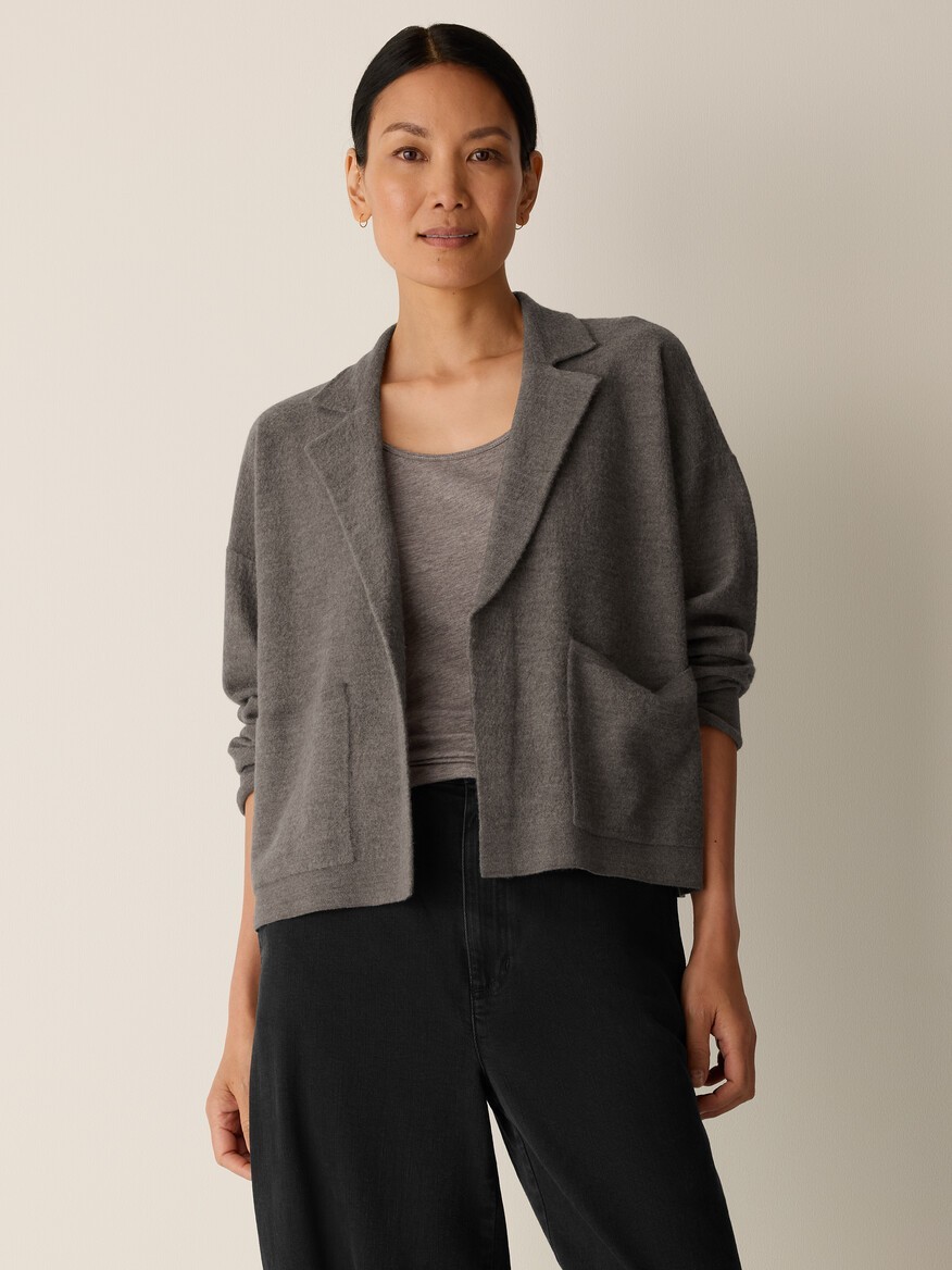 Eileen Fisher Fine Felted Wool Notch Collar Cardigan in Regenerative Wool Eileen Fisher Fine Felted Wool Notch Collar Cardigan in Regenerative Wool