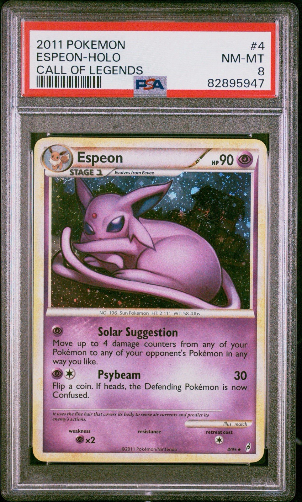 2011 Pokemon Call Of Legends Espeon #4 Holo PSA 8 SWIRL