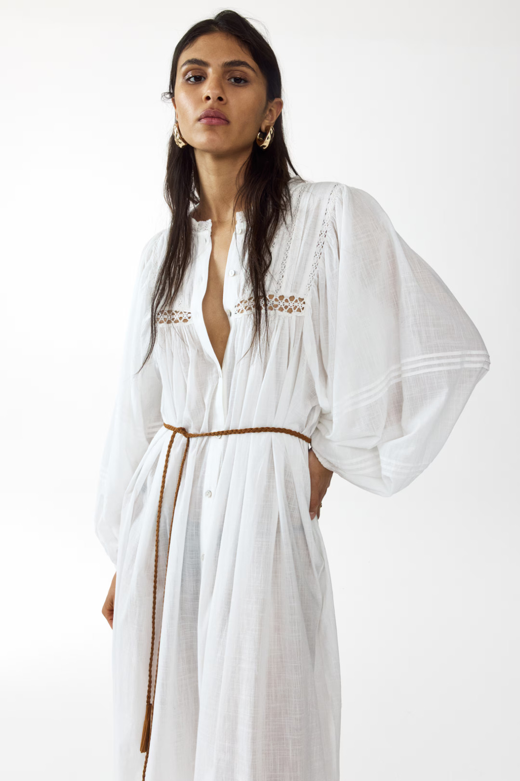 NWT H&M Oversized Tie-Belt Tunic Semi-Sheer Dress XS S NWT H&M Oversized Tie-Belt Tunic Semi-Sheer Dress XS S