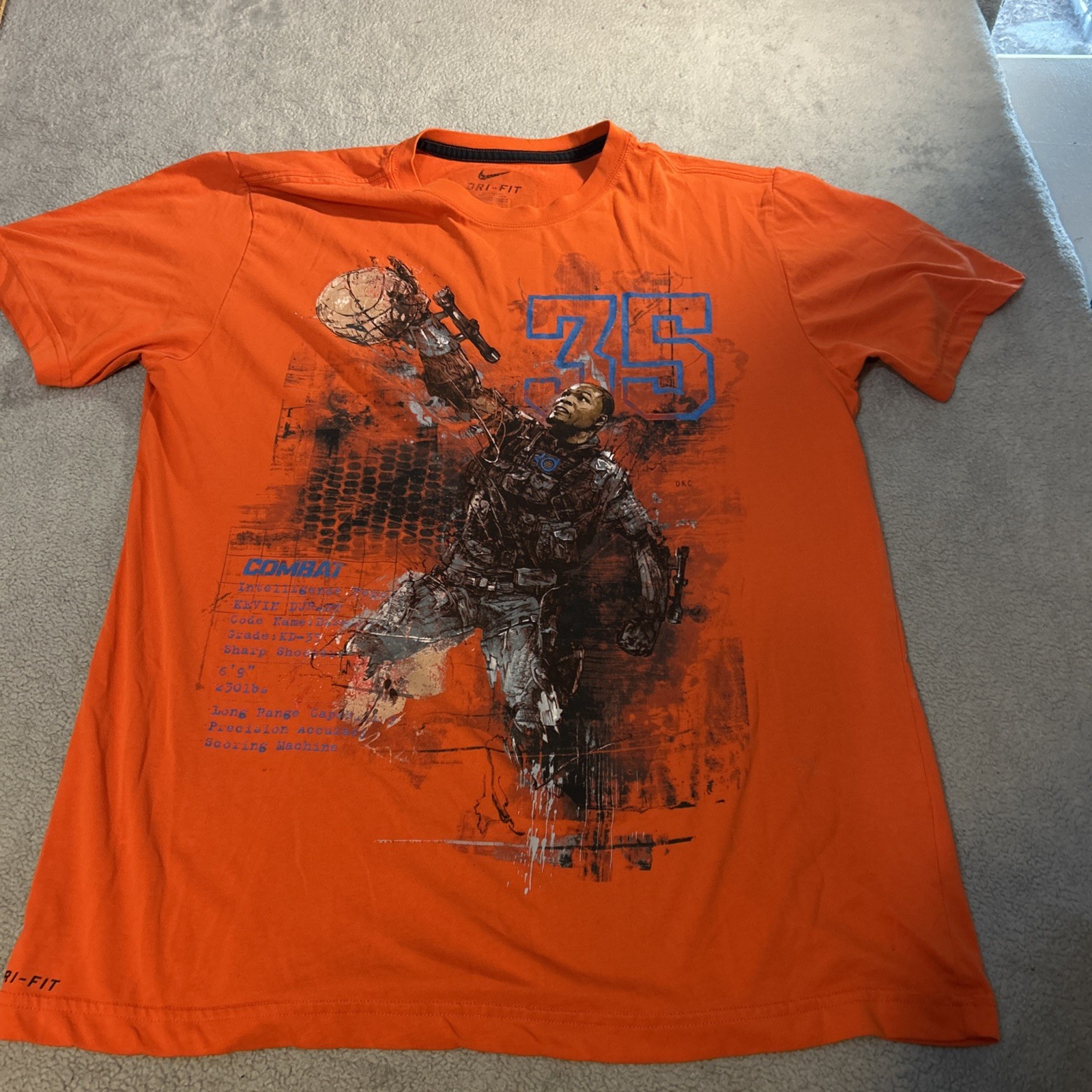 Nike Kevin Durant Orange Men's Dri-Fit Basketball T-Shirt 465639 Size XL 