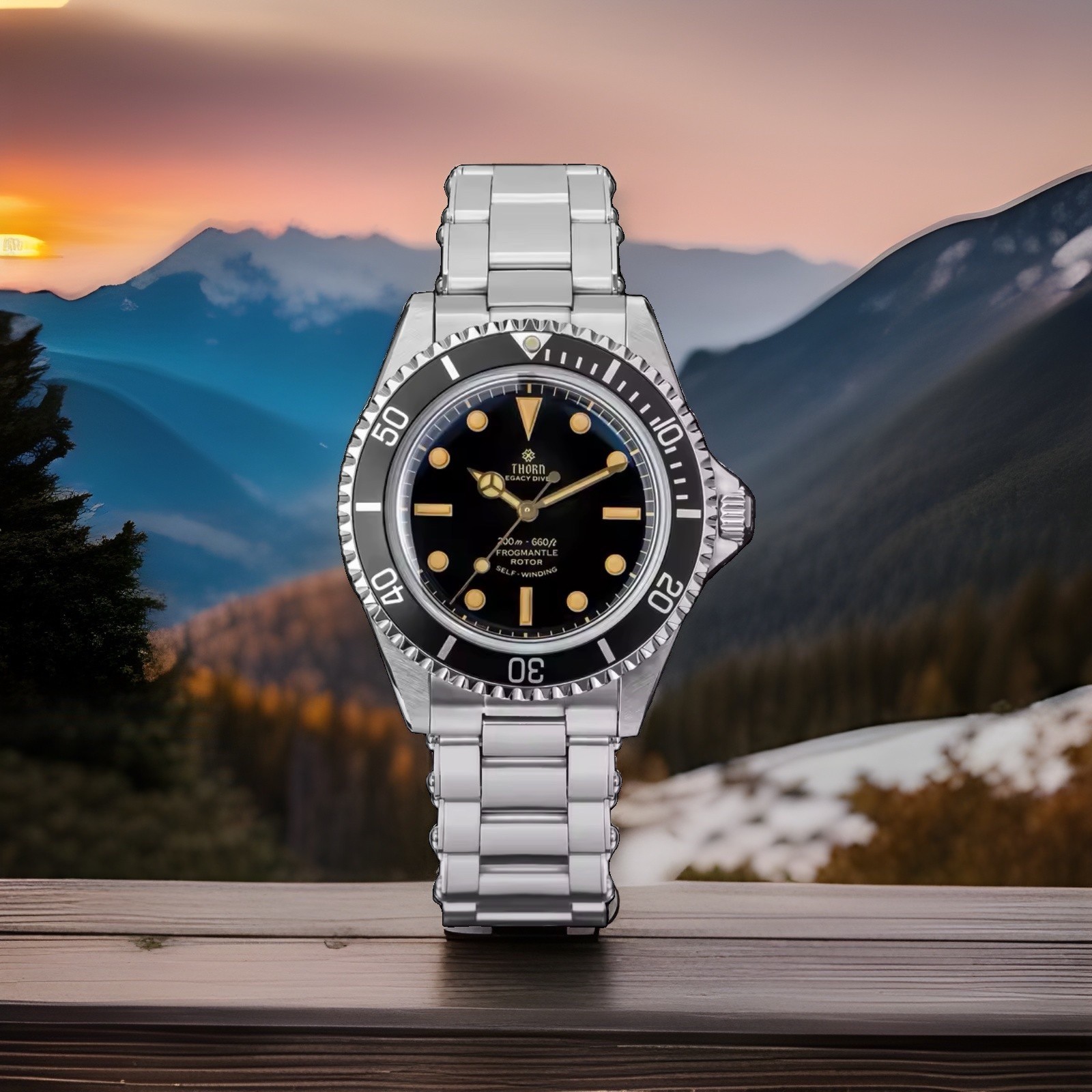 Thorn T023 V4 Vintage Diver Watch – Gilt Black Dial, PT5000 Automatic, 200M