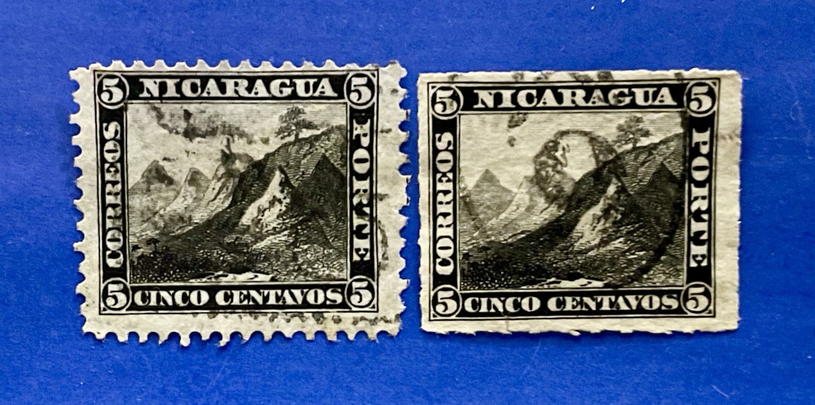 Early Nicaragua 5c Stamps Imperf/Perf 1860s Used Early Nicaragua 5c Stamps Imperf/Perf 1860s Used
