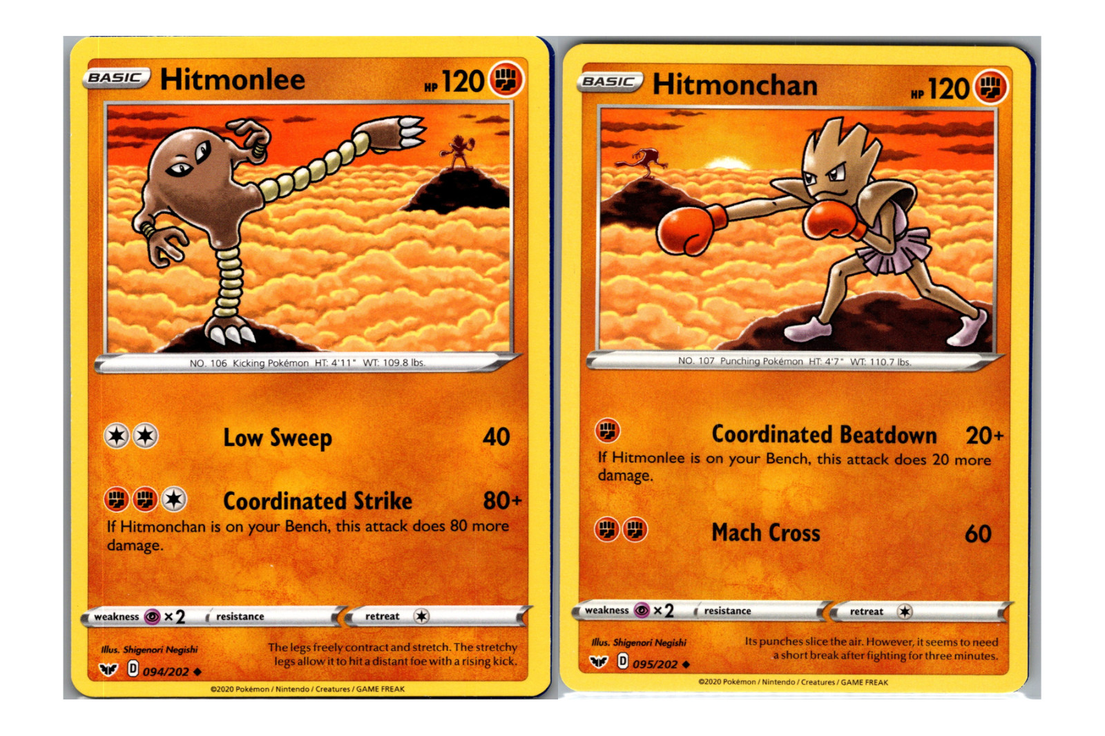 Hitmonlee & Hitmonchan, Connected Scene 2 Card Set, SWSH Base Set Pokemon TCG Hitmonlee & Hitmonchan, Connected Scene 2 Card Set, SWSH Base Set Pokemon TCG