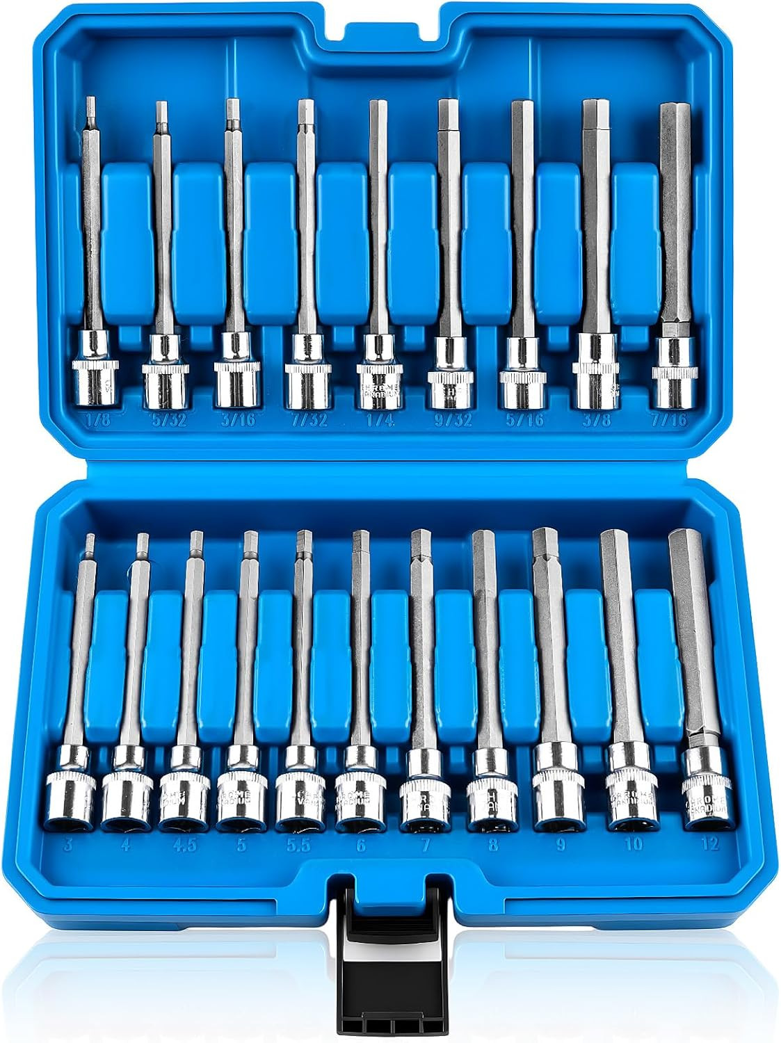 20PC Extra Long Allen Hex Bit Socket Set S2 Steel Hex Head Socket 20PC Extra Long Allen Hex Bit Socket Set S2 Steel Hex Head Socket