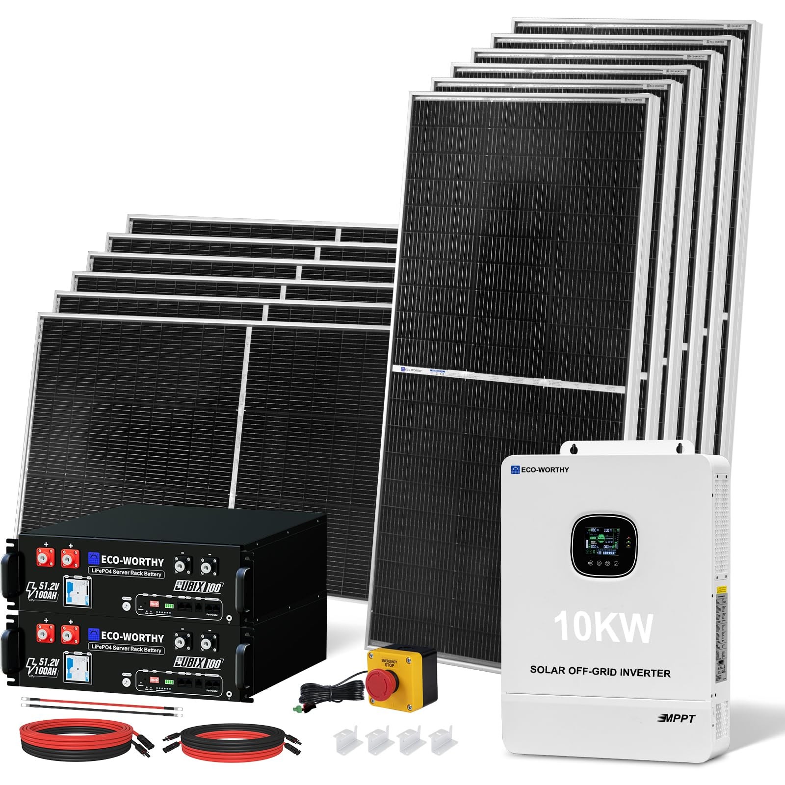 10KW Output 9.36KWH off Grid Solar System Complete Kit for Home:12Pcs 195W Solar