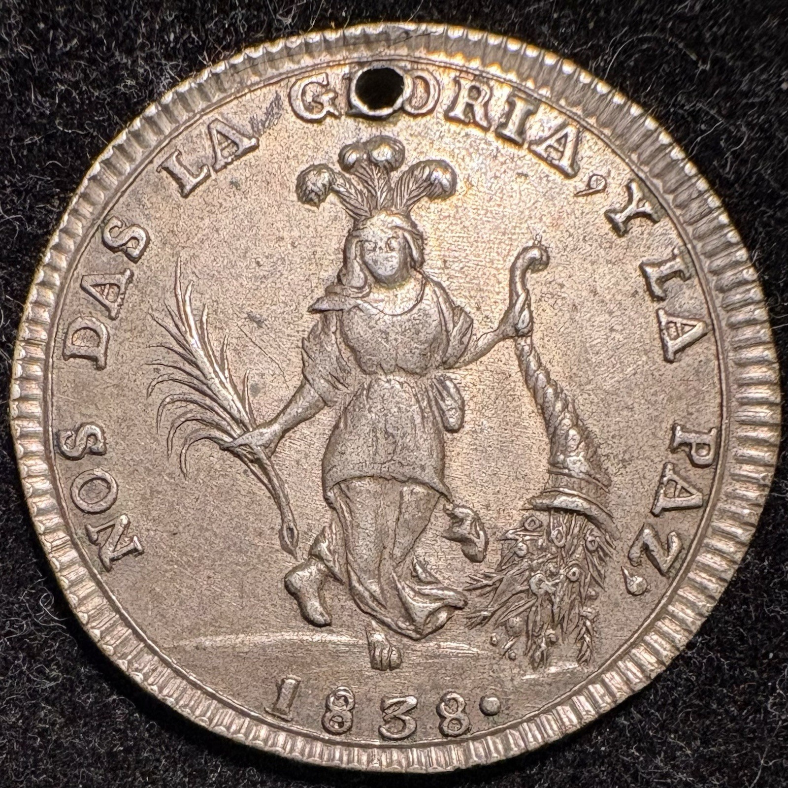 1838 Bolivia 2 Soles Proclamation Medal Silver 1838 Bolivia 2 Soles Proclamation Medal Silver