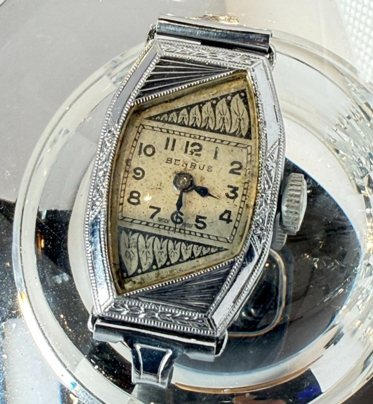 Rare Vintage 1920s BENRUS Leaf Ladies Wind Mechanical Watch FOR PARTS / REPAIR