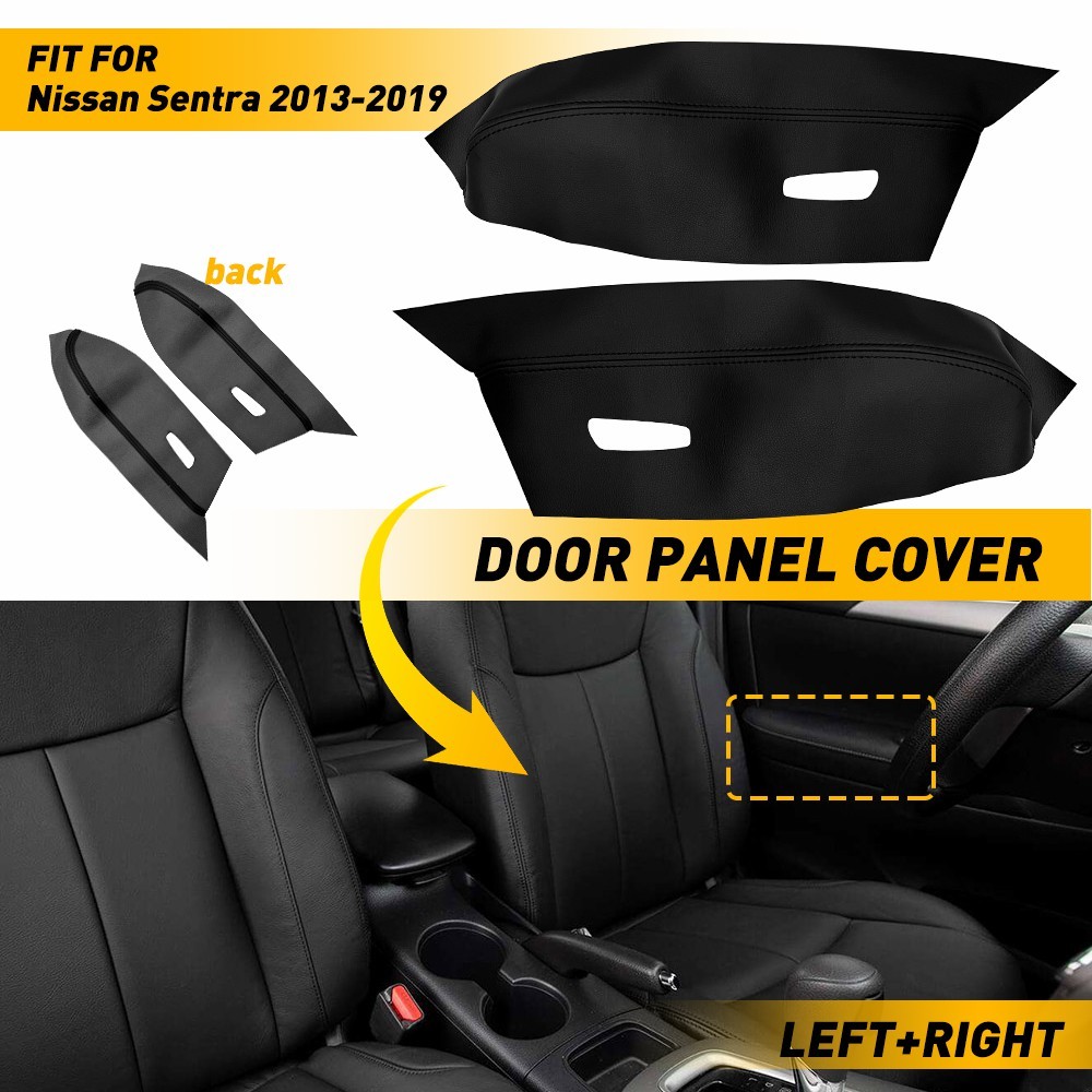 Fits 2013-2019 Nissan Sentra Synthetic Leather Armrest Door Panel Cover Black T