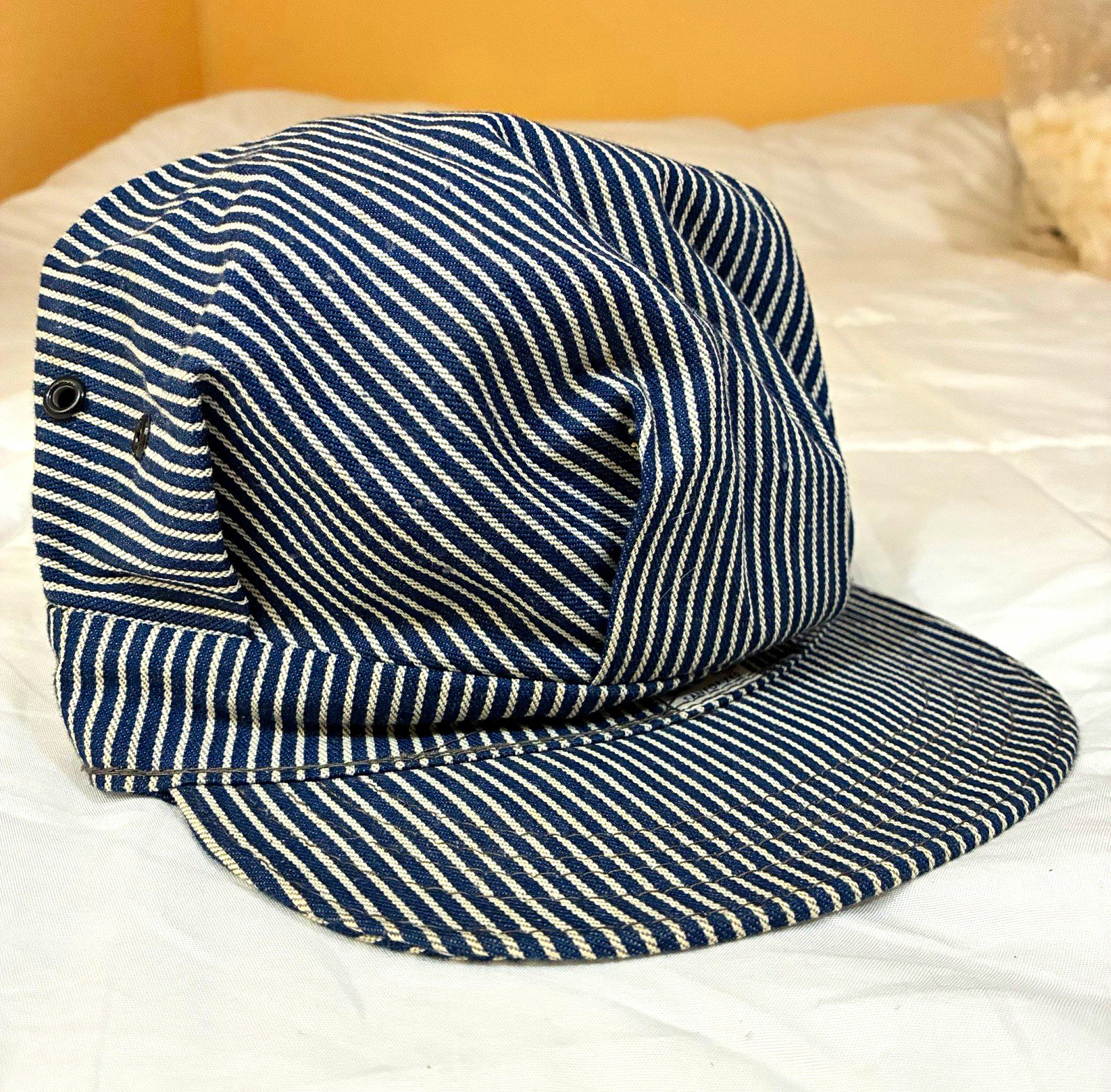 Vintage 1970s Lee Workwear Railroad Engineer Cap - Hickory Stripe Union Made USA Vintage 1970s Lee Workwear Railroad Engineer Cap - Hickory Stripe Union Made USA