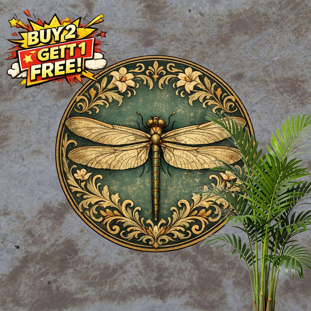 Dragonfly Holiday Decorative Round Aluminum Sign Garden Decor 8x8