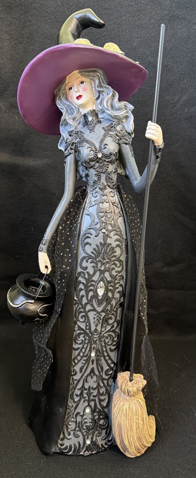 Elegant Gothic Witch Figurine Halloween Decor Halloween Broom Hat Glam Statue Elegant Gothic Witch Figurine Halloween Decor Halloween Broom Hat Glam Statue