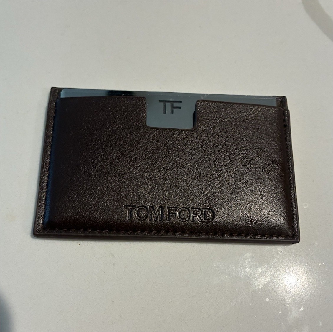Tom Ford Men’s Brown Solid Card Holder Wallet with TF Logo Accent Tom Ford Men’s Brown Solid Card Holder Wallet with TF Logo Accent