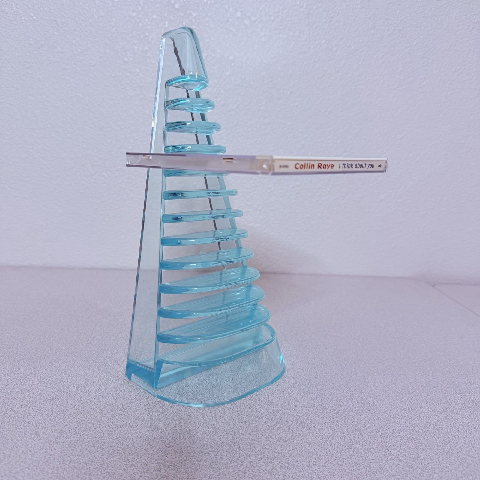 Vtg Aqua Acrylic Pyramid 12 CD Rack Holder Retro Y2K Media Storage