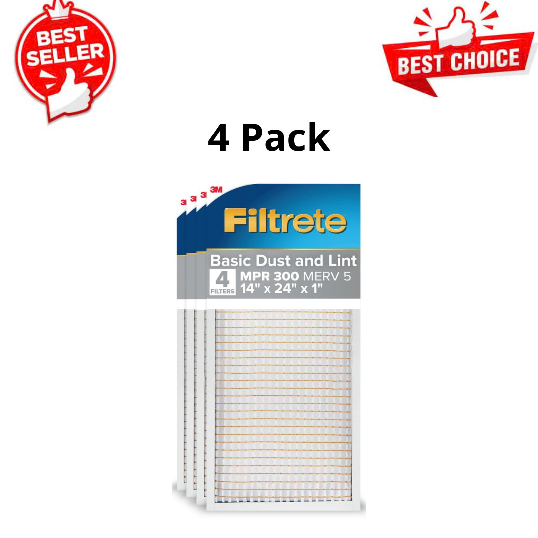 4 Pack Filtrete 14x24x1 HVAC Air Filter, MERV 5 MPR 300, Furnace AC Dust Lint 4 Pack Filtrete 14x24x1 HVAC Air Filter, MERV 5 MPR 300, Furnace AC Dust Lint