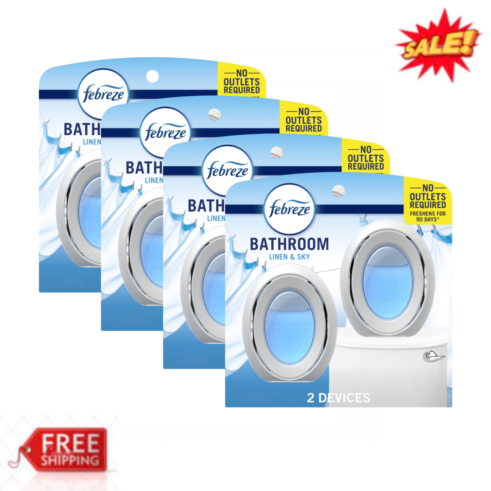 Febreze Bathroom Odor-Fighting Air Freshener Linen & Sky 8 Count Long Lasting Febreze Bathroom Odor-Fighting Air Freshener Linen & Sky 8 Count Long Lasting