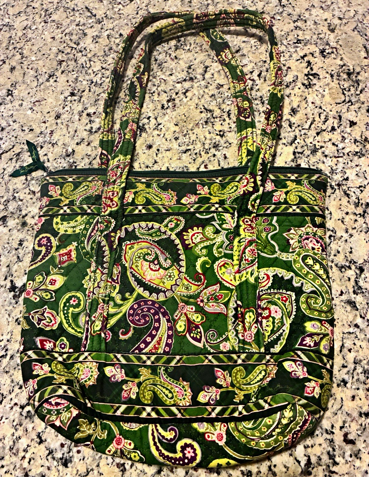 Vera Bradley Chelsea Green/paisley Villager Tote Bag Vintage Quilted Purse Zip Vera Bradley Chelsea Green/paisley Villager Tote Bag Vintage Quilted Purse Zip