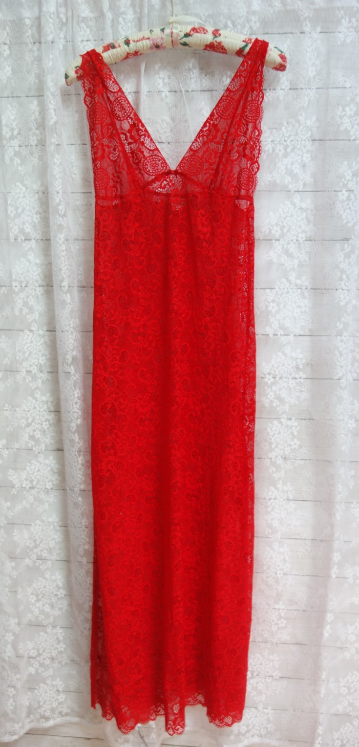 Vintage Victoria\'s Secret Long Nightgown Red Stretch Lace Size Large Vintage Victoria\'s Secret Long Nightgown Red Stretch Lace Size Large