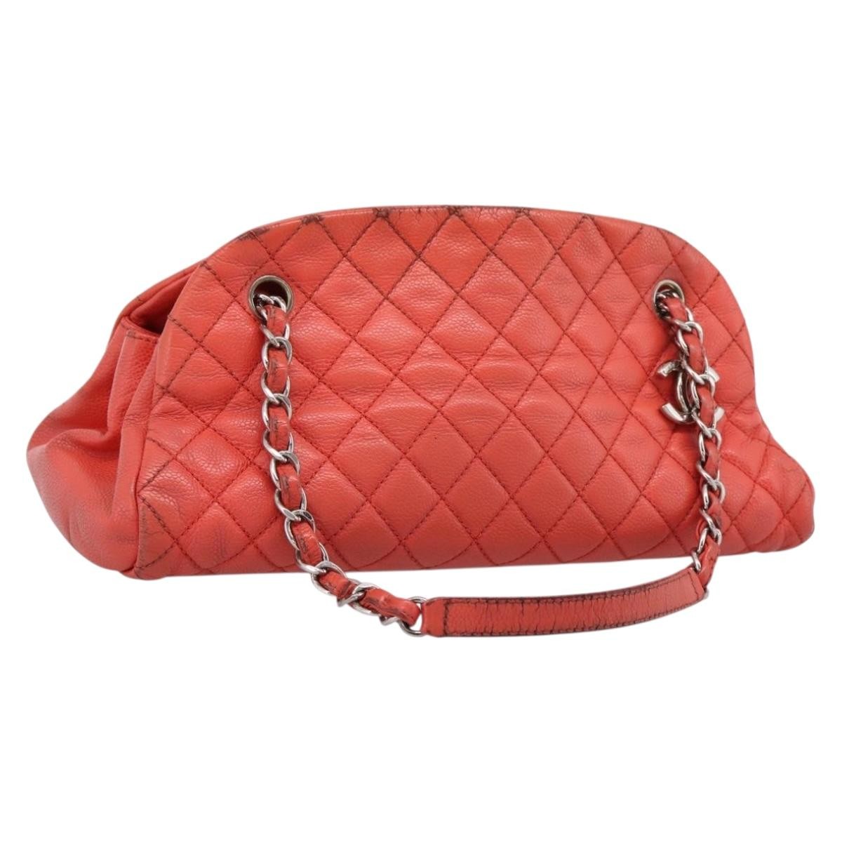 CHANEL Matelasse Chain Shoulder Bag Grained Calf Skin Orange Silver CC Auth ...