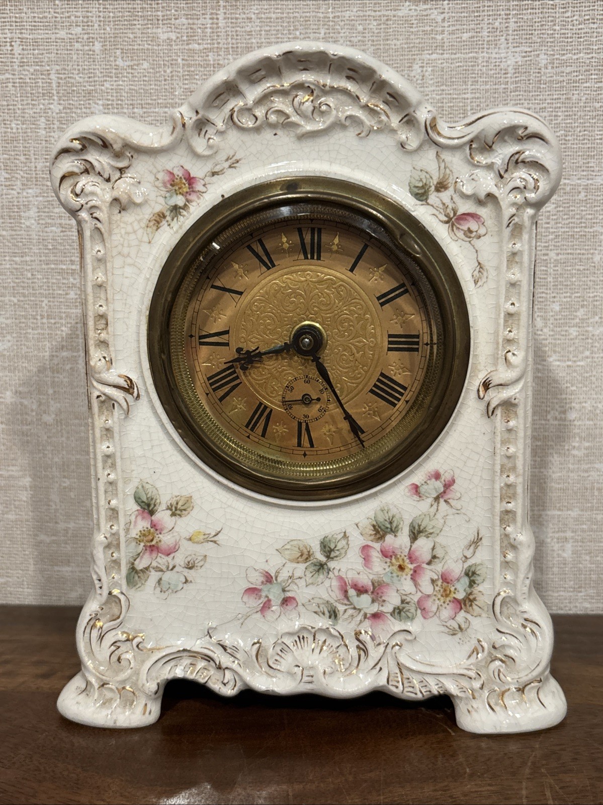 Unsigned Antique Miniature Porcelain Shelf Clock No. 501 - Running