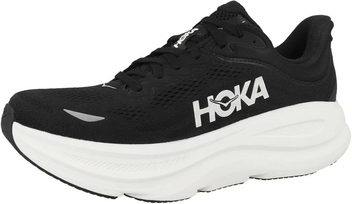 Hoka WOMEN'S Bondi 9  Shoe Running Sneaker Black White / Vanilla Brich