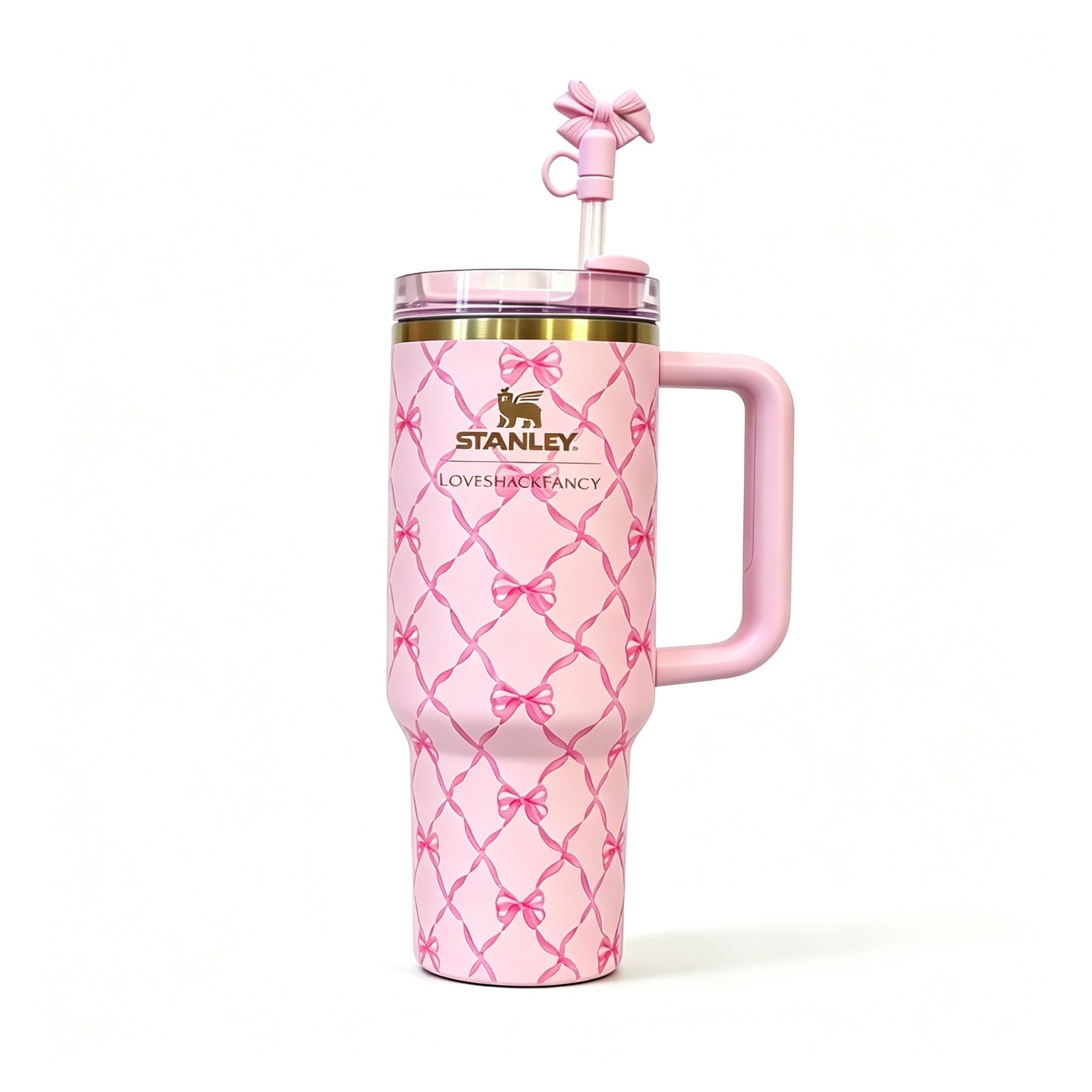 Stanley x LoveShackFancy 40oz Quencher H2.0 Baby Bow Peppermint Pink Tumbler